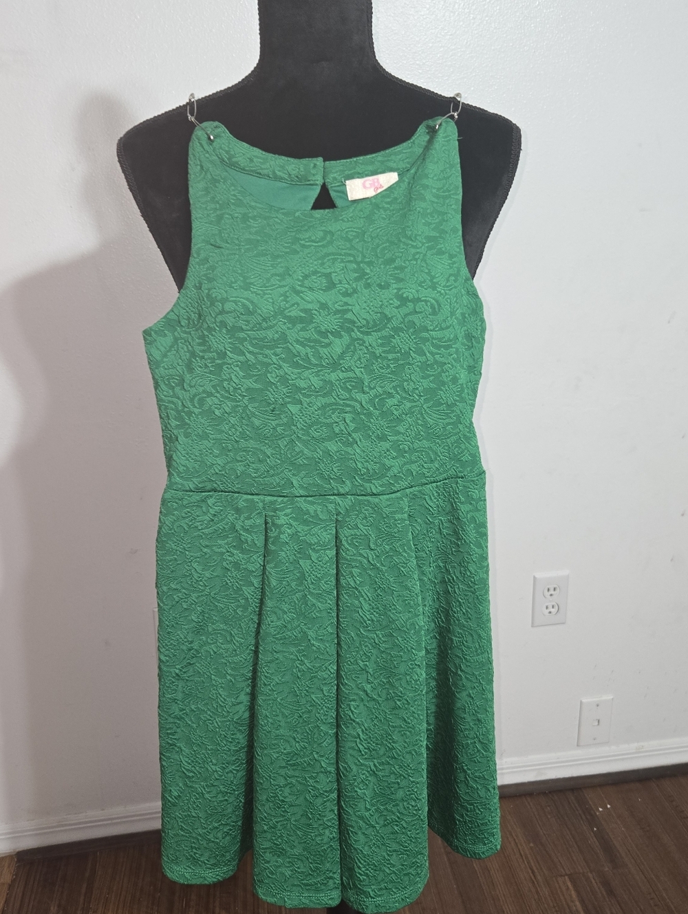 GB girls Green Textured Sleeveless Fit & Flare Dress